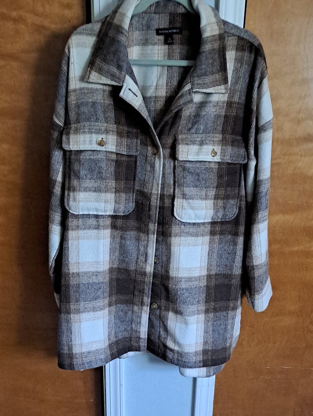 Banana Republic Brown and Cream Plaid Utility Shacket